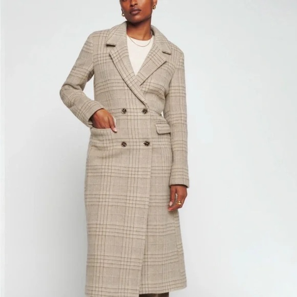 Reformation Plaid Baker Coat in Beige and Brown - Picture 2 of 6